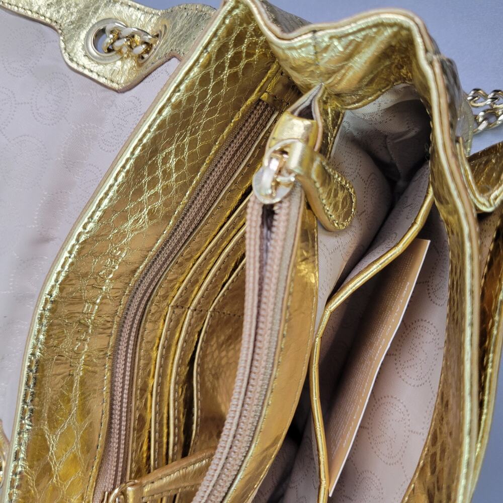Michael Kors Mini Handbag Gold Snakeskin Embossed Chain Strap - Picture 5 of 15